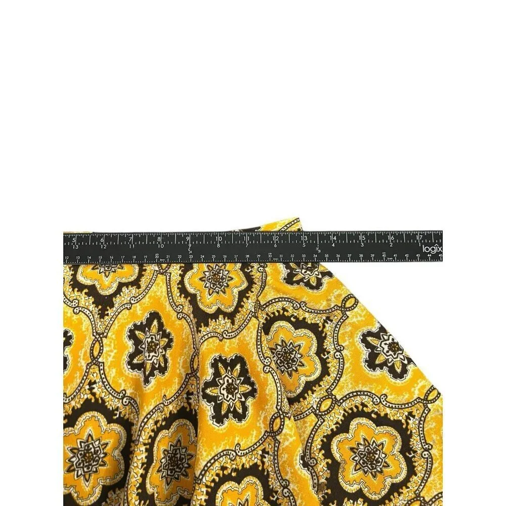Vtg Midi Full Skirt Yellow Brown Tassels Waist 60s 70s Retro Talon Zipper
